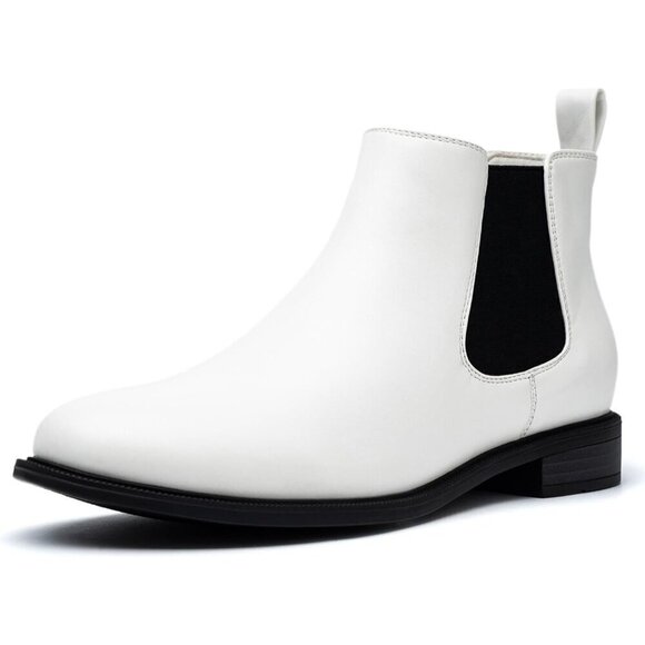 Women's Fall Flat Chelsea Boots White Polyurethane Comfortable Short Ankle Boots - Picture 1 of 8